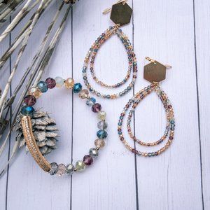 Multi-colored crystal earring and bracelet set